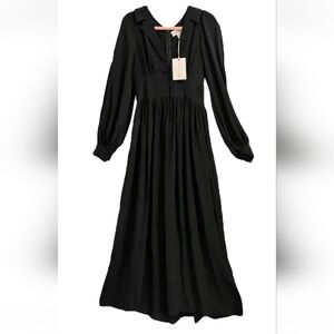 Wiggy Kit Maxi V Neck Black Collar Crepe Newsport Dress size L